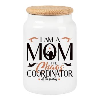 Je suis une mère – coordinatrice du chaos de la famille - Boîte à biscuits avec couvercle en bois - blanc - Devant