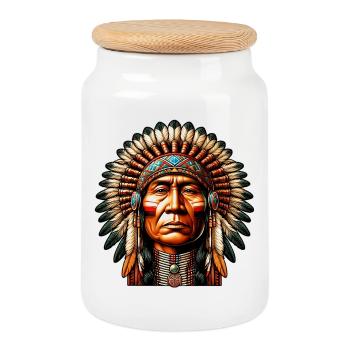 Amerikanisch Indianer Amerikanische Rote Haut - Keksdose mit Holzdeckel - Weiß - Vorne