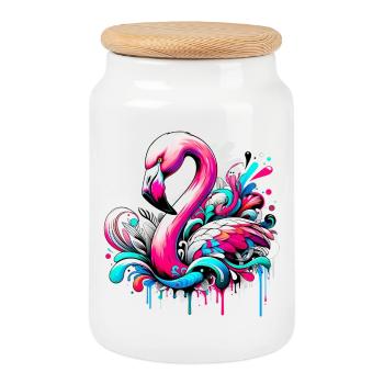 Flamingo - Keksdose mit Holzdeckel - Weiß - Vorne