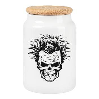 Skull with wild scientist hairstyle - Cookie Jar with Wooden Lid - white - Front