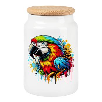 Parrot - Cookie Jar with Wooden Lid - white - Front