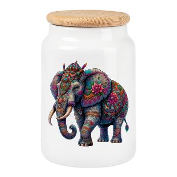 Éléphant - Boîte à biscuits avec couvercle en bois - blanc - Devant