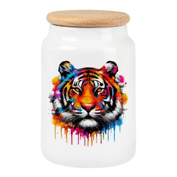 Tiger - Keksdose mit Holzdeckel - Weiß - Vorne