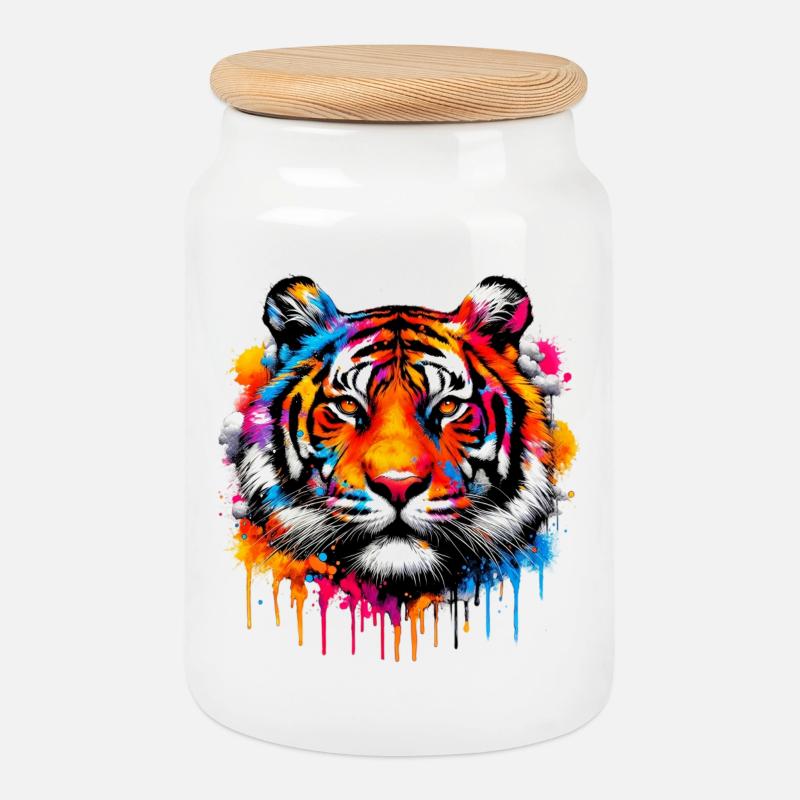 Tiger - Keksdose mit Holzdeckel - Weiß