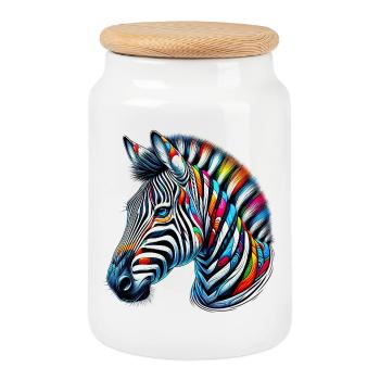 Zèbre - Boîte à biscuits avec couvercle en bois - blanc - Devant