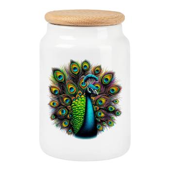 Paon - Boîte à biscuits avec couvercle en bois - blanc - Devant