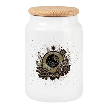 Noble flowers in gold and black colors. - Cookie Jar with Wooden Lid - white - Front