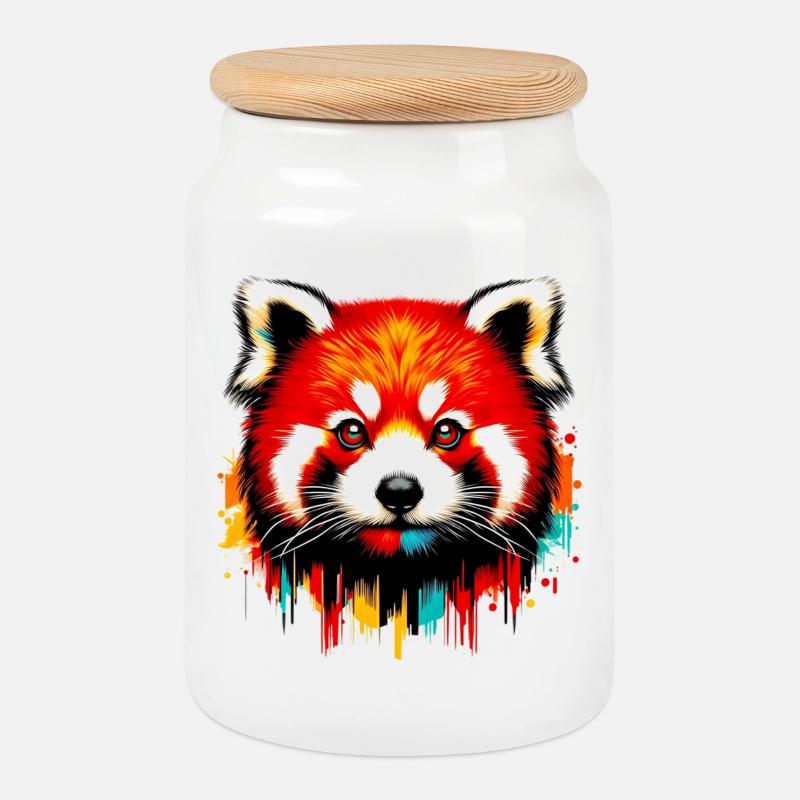 Red panda - Cookie Jar with Wooden Lid - white