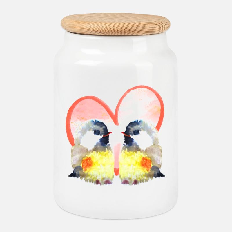 Verliebte Vögel mit Herz - Aquarellfarben - Keksdose mit Holzdeckel - Weiß