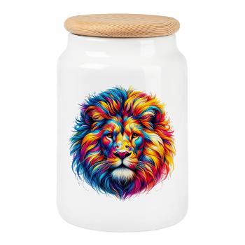 Lion - Boîte à biscuits avec couvercle en bois - blanc - Devant