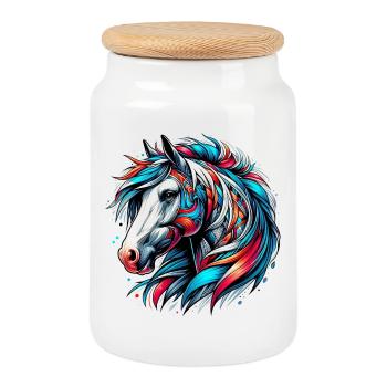Cheval - Boîte à biscuits avec couvercle en bois - blanc - Devant