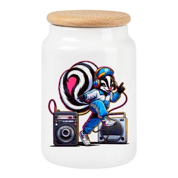 Stylish skunk character in hip-hop outfit - Cookie Jar with Wooden Lid - white - Front