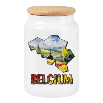 Carte à l’aquarelle de la Belgique - Boîte à biscuits avec couvercle en bois - blanc - Devant