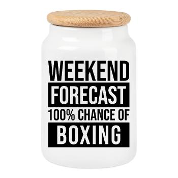 Boxing Boxing Boxing - Cookie Jar with Wooden Lid - white - Front