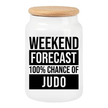 judo - Boîte à biscuits avec couvercle en bois - blanc - Devant