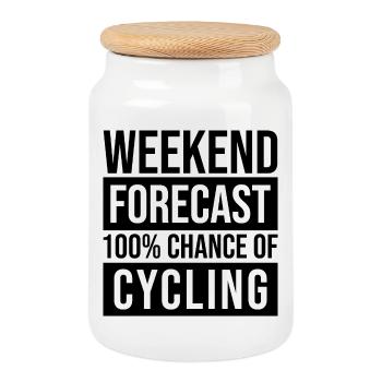 Cycling - Cookie Jar with Wooden Lid - white - Front