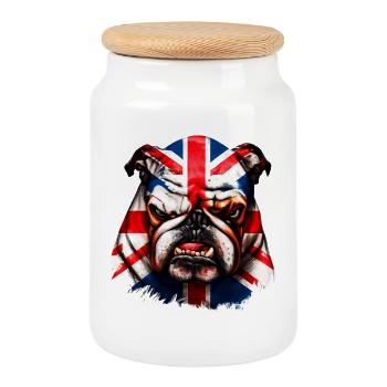 Bouledogue anglais Chien - Boîte à biscuits avec couvercle en bois - blanc - Devant