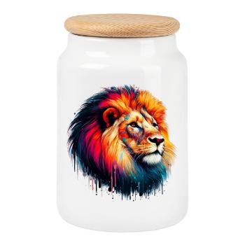 Lion - Boîte à biscuits avec couvercle en bois - blanc - Devant