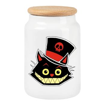 Cat and hat - Cookie Jar with Wooden Lid - white - Front