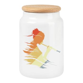 Flute Girl Graphic Retro - Cookie Jar with Wooden Lid - white - Front