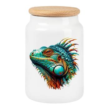 Iguane - Boîte à biscuits avec couvercle en bois - blanc - Devant