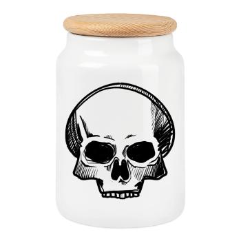 Skull - Bleistift-Zeichnung - Keksdose mit Holzdeckel - Weiß - Vorne