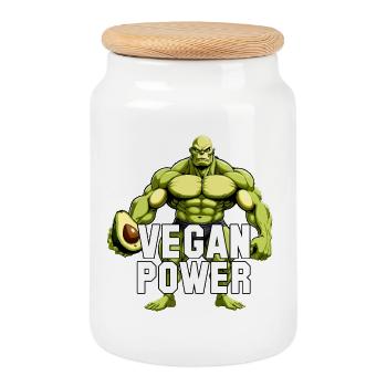 Vegan Power Avocado Superfood Muscles Gift - Cookie Jar with Wooden Lid - white - Front
