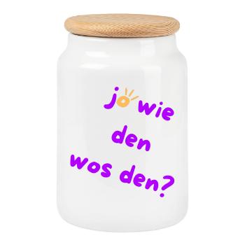 How? Why? Austrian Slang 🤠 - Cookie Jar with Wooden Lid - white - Front
