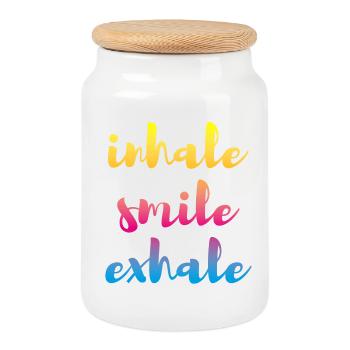 inhale exhale Yoga Verlauf Meditation farbenfroh - Keksdose mit Holzdeckel - Weiß - Vorne