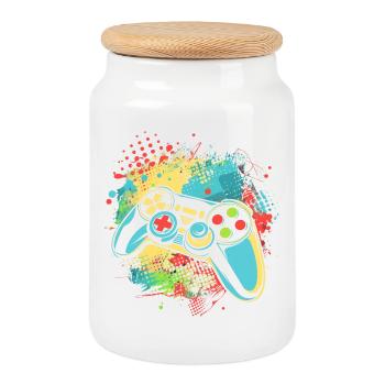 Manette de jeu - Boîte à biscuits avec couvercle en bois - blanc - Devant