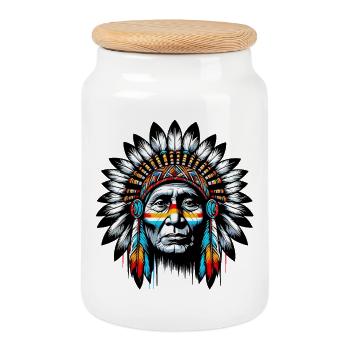 Amerikanischer Indianer Amerikanische Rote Haut - Keksdose mit Holzdeckel - Weiß - Vorne