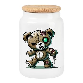 gruseliger Zombie-Teddy für Halloween Spaß - Keksdose mit Holzdeckel - Weiß - Vorne
