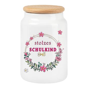 stolzes Schulkind Einschulung - Keksdose mit Holzdeckel - Weiß - Vorne