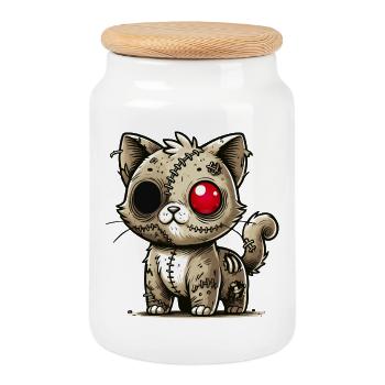 creepy zombie kawaii cat for Halloween fun - Cookie Jar with Wooden Lid - white - Front