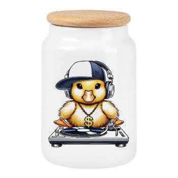 motif de nana cool en tant que DJ avec des écouteurs - Boîte à biscuits avec couvercle en bois - blanc - Devant