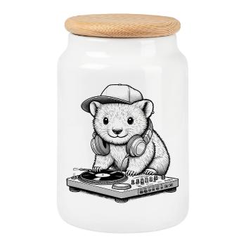 motif wombat cool en tant que DJ avec des écouteurs - Boîte à biscuits avec couvercle en bois - blanc - Devant