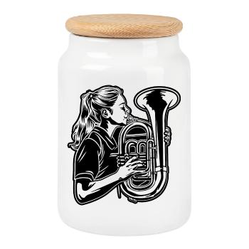 Tuba Mädchen - Keksdose mit Holzdeckel - Weiß - Vorne