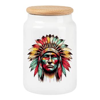 American Indian American - Cookie Jar with Wooden Lid - white - Front