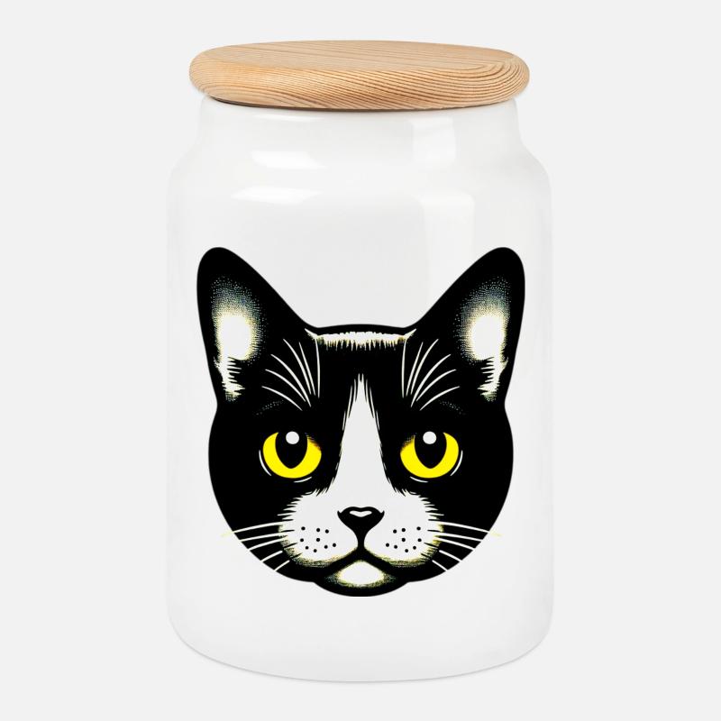 Katze - Keksdose mit Holzdeckel - Weiß