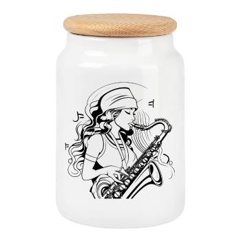Dessin de saxophoniste - Boîte à biscuits avec couvercle en bois - blanc - Devant