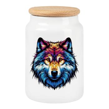Loup - Boîte à biscuits avec couvercle en bois - blanc - Devant