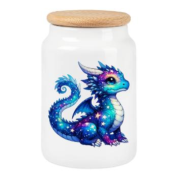 Drache - Keksdose mit Holzdeckel - Weiß - Vorne