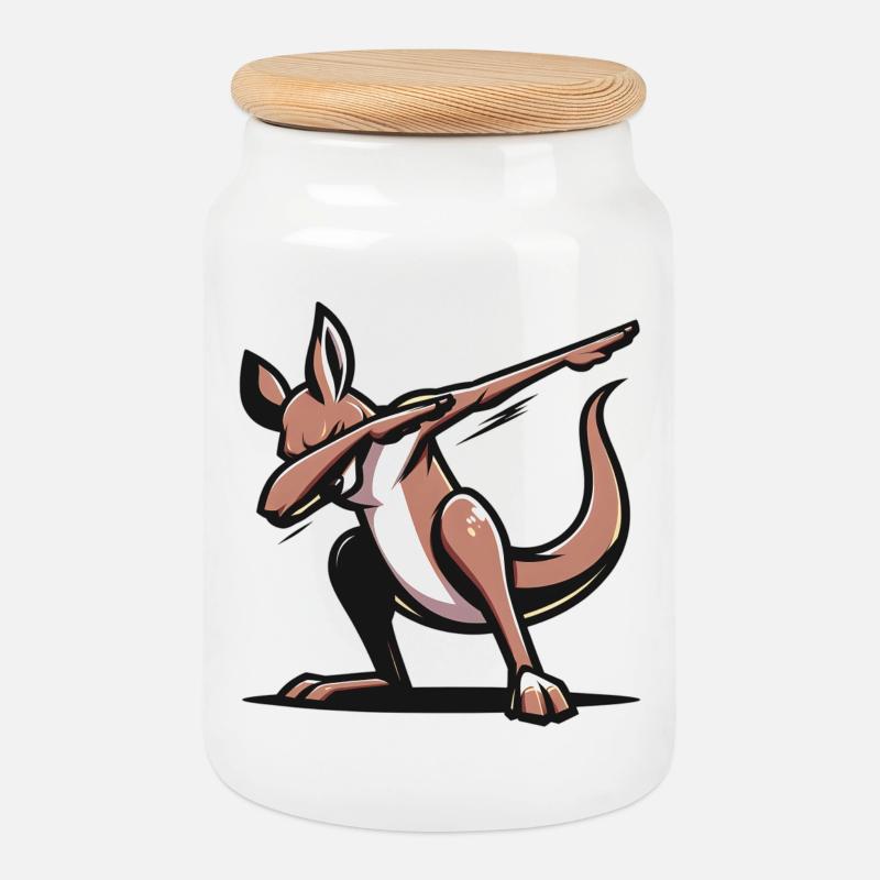 Dabbing Kangaru - Keksdose mit Holzdeckel - Weiß