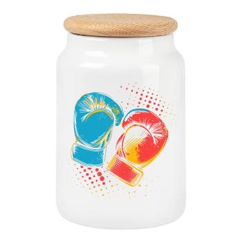 Gants de boxe Graphic - Boîte à biscuits avec couvercle en bois - blanc - Devant