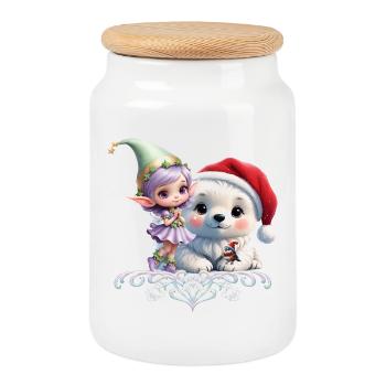Des amis dans un monde fantastique - Boîte à biscuits avec couvercle en bois - blanc - Devant