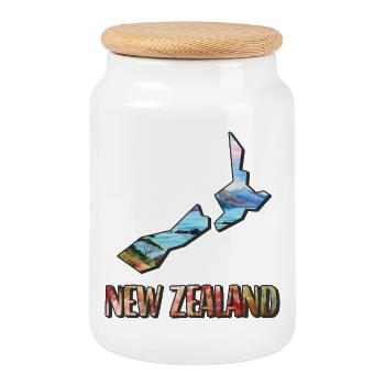 Aquarell Landkarte Neuseeland - Keksdose mit Holzdeckel - Weiß - Vorne
