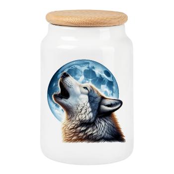 Le loup hurle à la pleine lune - Boîte à biscuits avec couvercle en bois - blanc - Devant