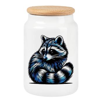 Waschbär - Keksdose mit Holzdeckel - Weiß - Vorne