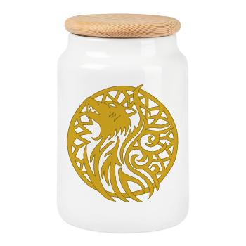 Golden wolf and lucky talisman - Cookie Jar with Wooden Lid - white - Front