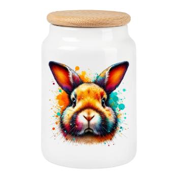 Rabbit - Cookie Jar with Wooden Lid - white - Front